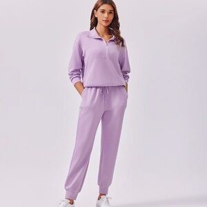 Pinspark Lavender Quarter-Zip Sweatshirt and Joggers Set
